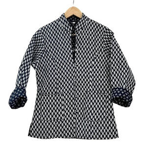 Indigo Block Print Kantha Quilted Jacket